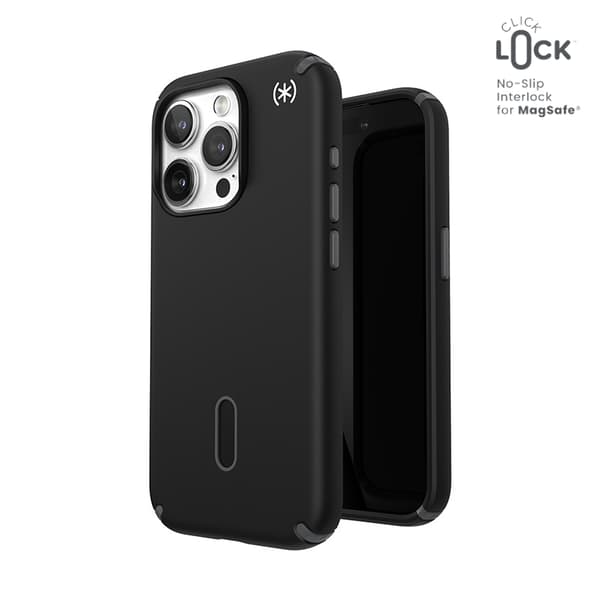 Speck Presidio2 Pro ClickLock & MagSafe - iPhone 15 Pro -kuori (musta / liuskeharmaa / valkoinen)