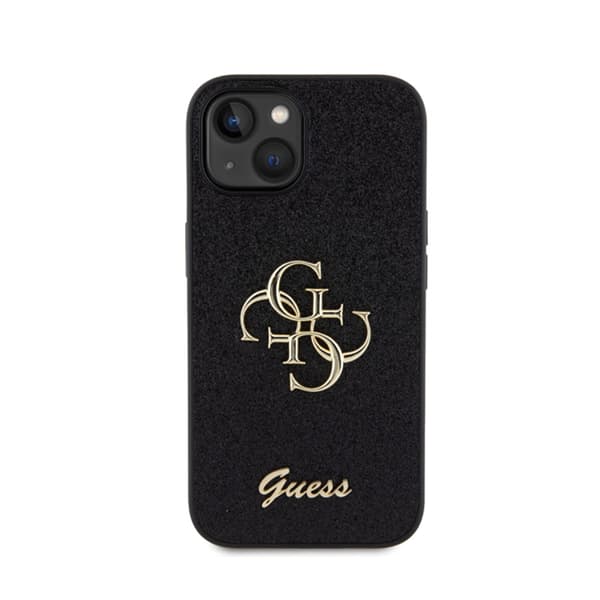 Guess Glitter Script Big 4G - iPhone 15-fodral (svart)
