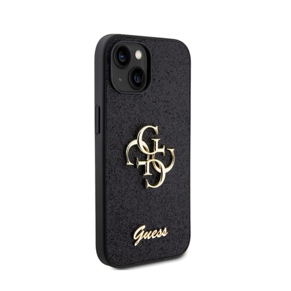Guess Glitter Script Big 4G - iPhone 15-fodral (svart)