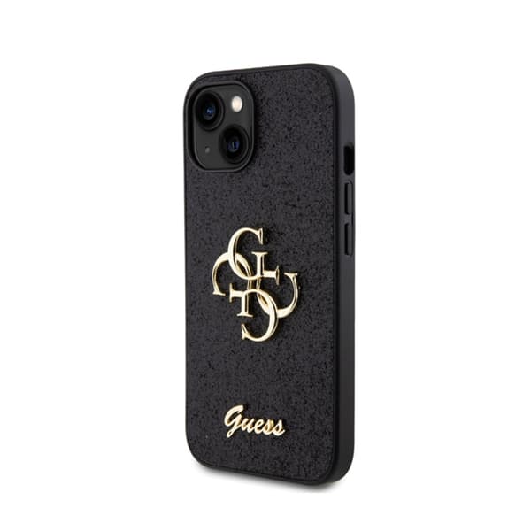 Guess Glitter Script Big 4G - iPhone 15-fodral (svart)