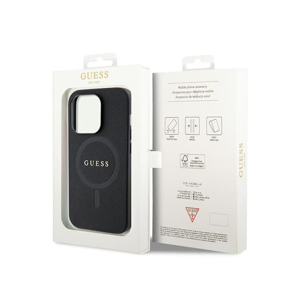 Guess Saffiano MagSafe - iPhone 15 Pro -kotelo (musta)