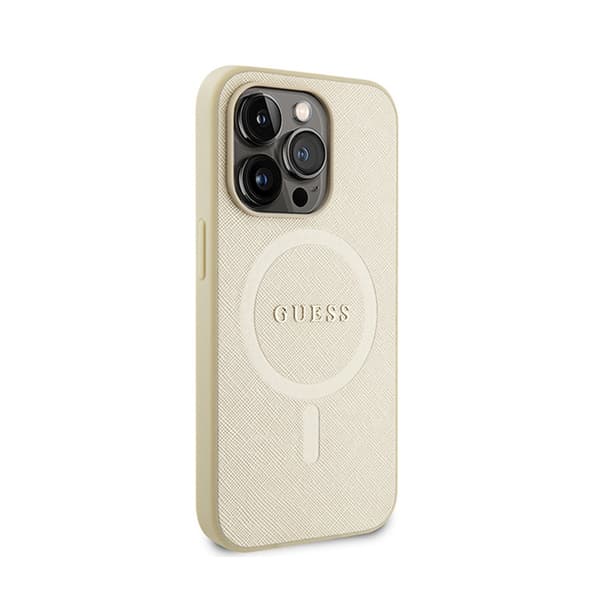 Guess Saffiano MagSafe - iPhone 15 Pro etui (guld)