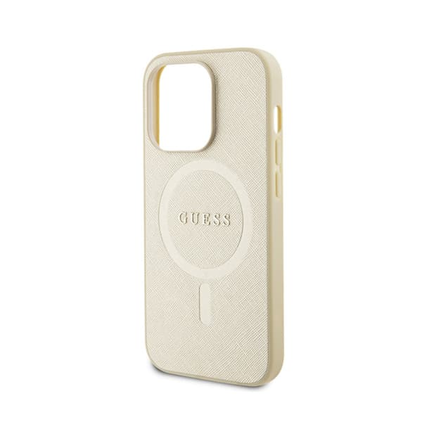 Guess Saffiano MagSafe - iPhone 15 Pro etui (guld)