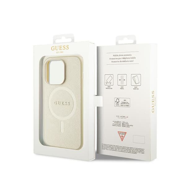 Guess Saffiano MagSafe - iPhone 15 Pro etui (guld)