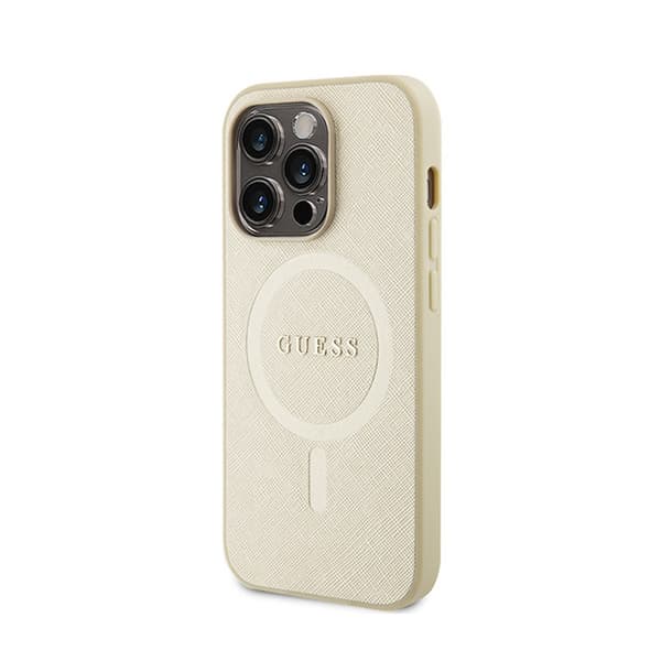 Guess Saffiano MagSafe - iPhone 15 Pro etui (guld)
