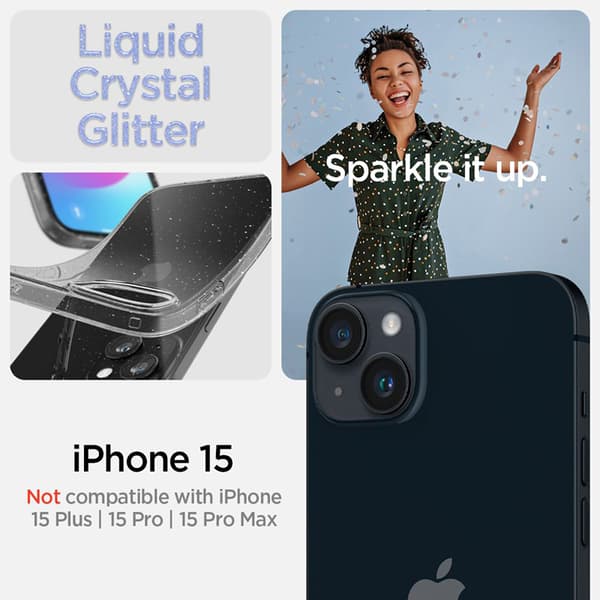 Spigen Liquid Crystal Glitter - iPhone 15 cover (gennemsigtig)