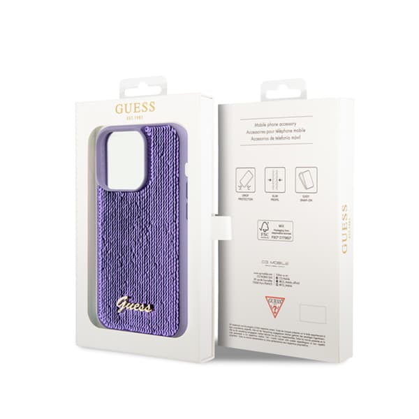 Guess Sequin Script Metal - iPhone 15 Pro Max etui (lilla)