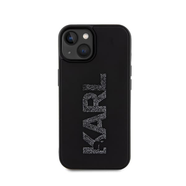 Karl Lagerfeld 3D Rubber Glitter -logo - iPhone 15 -kotelo (musta)