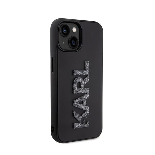 Karl Lagerfeld 3D Rubber Glitter -logo - iPhone 15 -kotelo (musta)