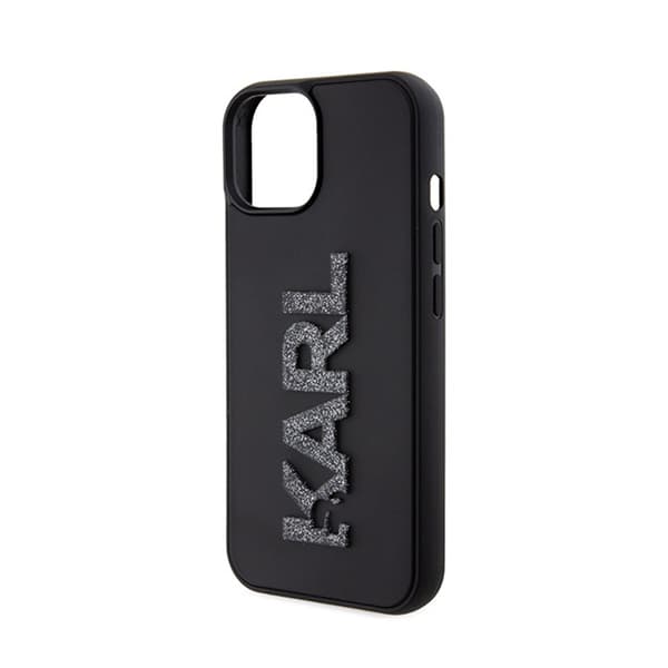 Karl Lagerfeld 3D Rubber Glitter -logo - iPhone 15 -kotelo (musta)
