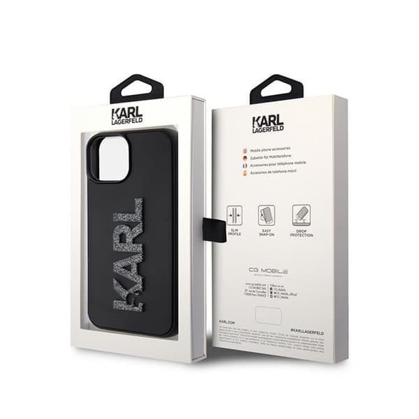 Karl Lagerfeld 3D Rubber Glitter -logo - iPhone 15 -kotelo (musta)
