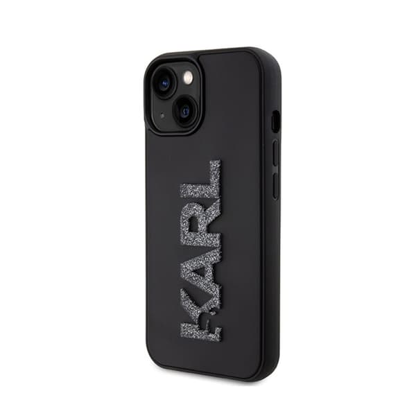 Karl Lagerfeld 3D Rubber Glitter -logo - iPhone 15 -kotelo (musta)