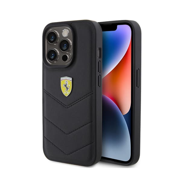 Ferrari tikattu metallilogo - iPhone 15 Pro -kuori (musta)