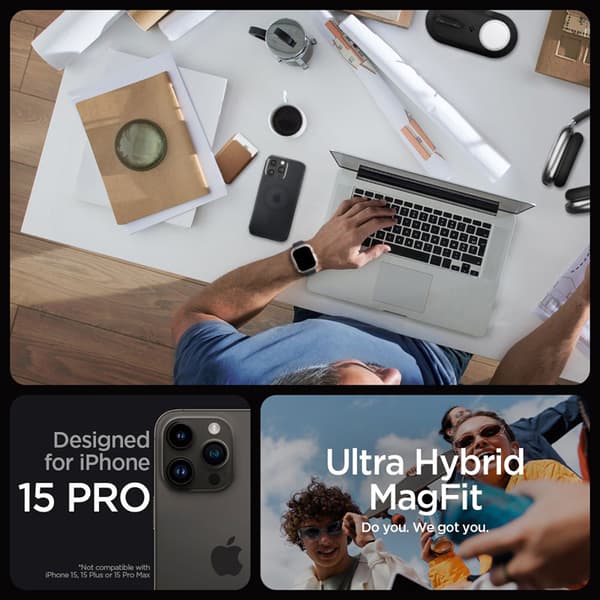 Spigen Ultra Hybrid Mag MagSafe - Cover til iPhone 15 Pro (Frost Black)