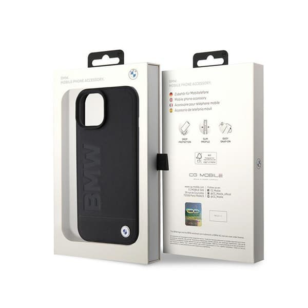 BMW Leather Hot Stamp MagSafe - iPhone 15 fodral (svart)
