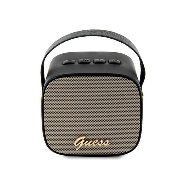 Guess Mini Bluetooth Speaker 4G Læder Script Logo med rem - Bluetooth Speaker V5.3 (Sort)