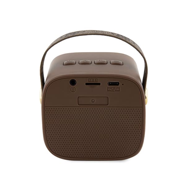 Guess Mini Bluetooth Speaker 4G Leather Script Logo med rem - Bluetooth Speaker V5.3 (Brun)