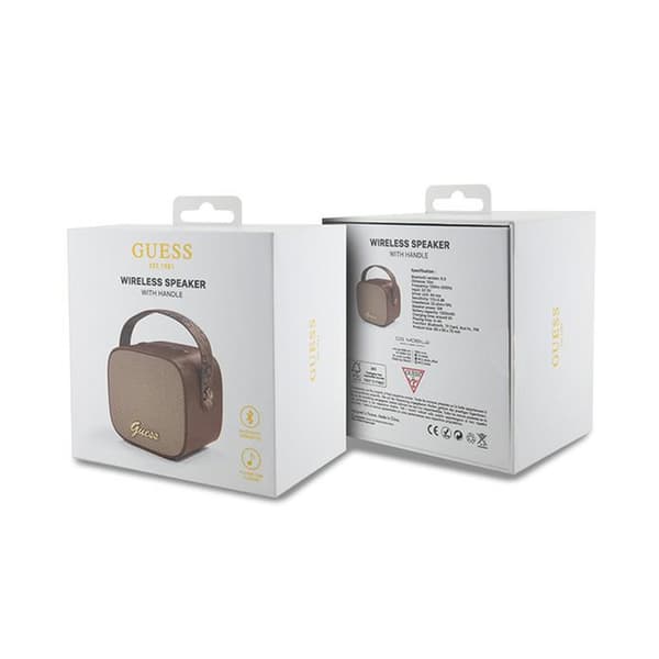 Guess Mini Bluetooth Speaker 4G Leather Script Logo med rem - Bluetooth Speaker V5.3 (Brun)