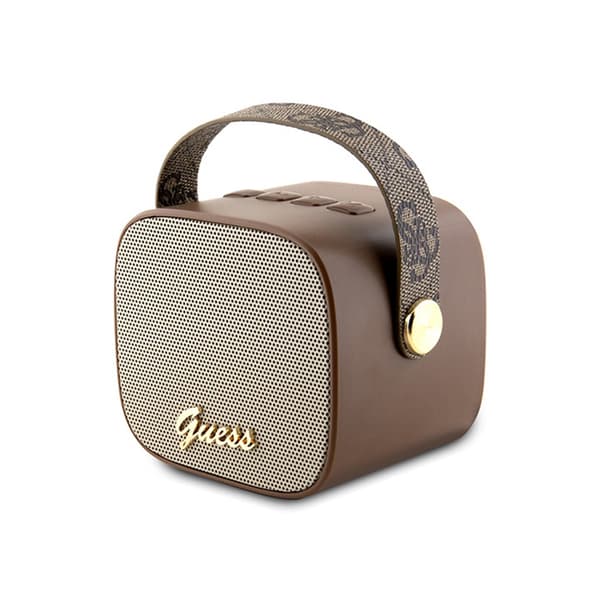 Guess Mini Bluetooth Speaker 4G Leather Script Logo med rem - Bluetooth Speaker V5.3 (Brun)