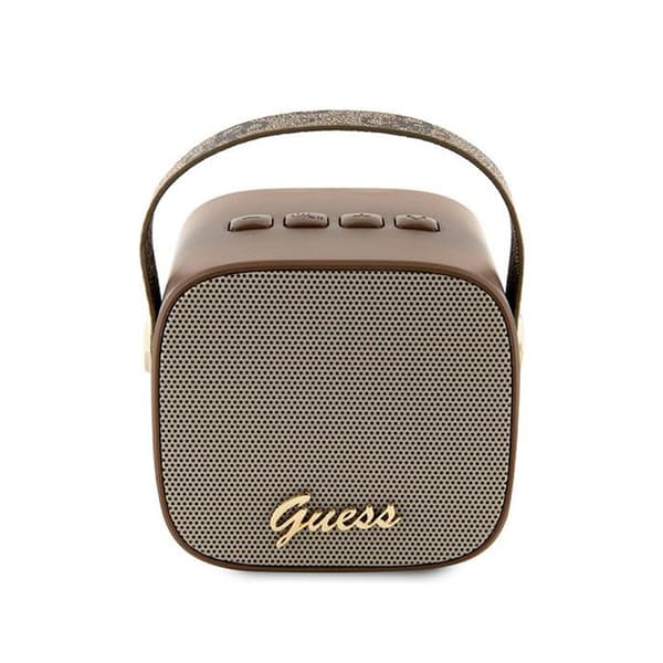 Guess Mini Bluetooth Speaker 4G Læder Script Logo med rem - Bluetooth Speaker V5.3 (Brun)
