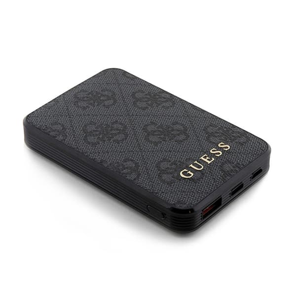 Guess 4G læder metallogo - Power Bank 5000 mAh 15W (sort)