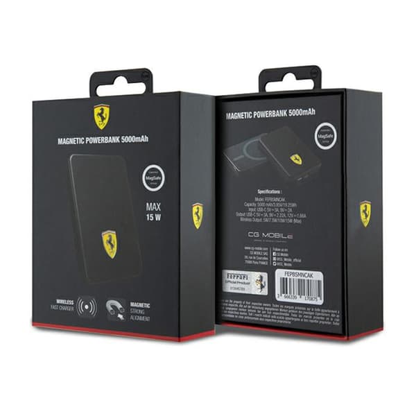 Ferrari Metal Logo MagSafe - Induktiovirtalähde 5000 mAh 15W MagSafe (musta)
