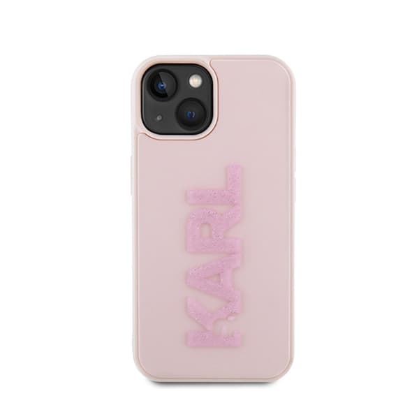 Karl Lagerfeld 3D Rubber Glitter -logo - iPhone 15 -kotelo (vaaleanpunainen)