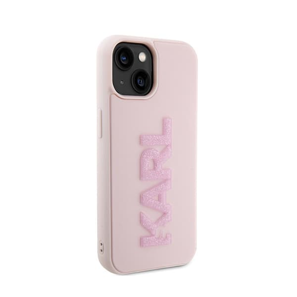 Karl Lagerfeld 3D Rubber Glitter -logo - iPhone 15 -kotelo (vaaleanpunainen)