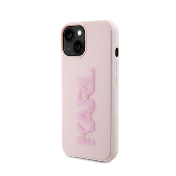 Karl Lagerfeld 3D Rubber Glitter -logo - iPhone 15 -kotelo (vaaleanpunainen)
