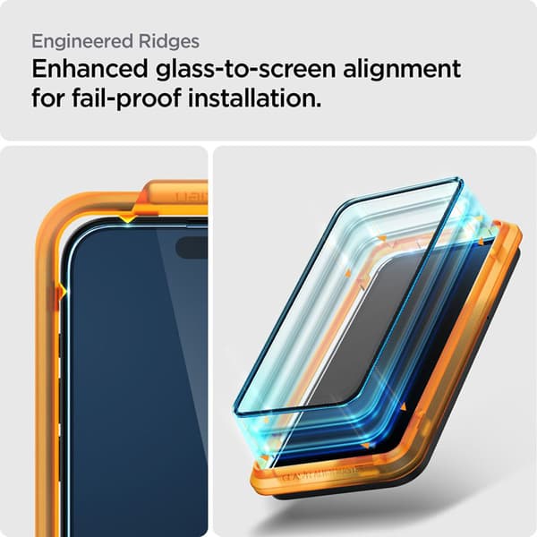 Spigen Alm Glass FC 2-Pack - Karkaistu lasi iPhone 15:lle 2 kpl (musta kehys)