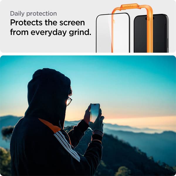 Spigen Alm Glass FC 2-Pack - Karkaistu lasi iPhone 15:lle 2 kpl (musta kehys)