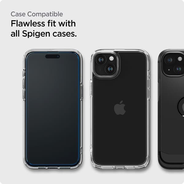 Spigen Alm Glass FC 2-Pack - Karkaistu lasi iPhone 15:lle 2 kpl (musta kehys)