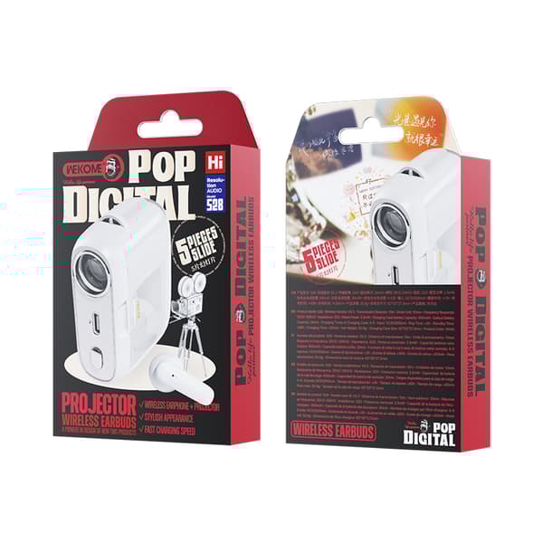 WEKOME S28 Pop Digital Series - Langattomat Bluetooth V5.3 TWS -kuulokkeet latauskotelolla projektoritoiminnolla (valkoinen)