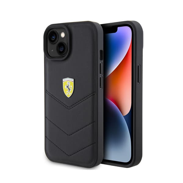 Ferrari tikattu metallilogo - iPhone 15 -kotelo (musta)