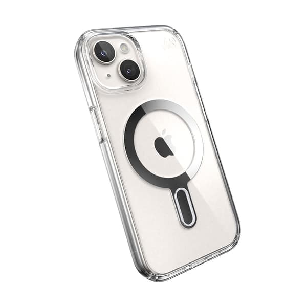 Speck Presidio Perfect-Clear ClickLock & Magsafe - iPhone 15 / iPhone 14 / iPhone 13 kotelo (kirkas / Chrome-viimeistely / Serene Silver)