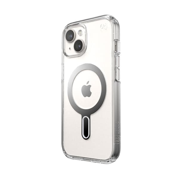 Speck Presidio Perfect-Clear ClickLock & Magsafe - iPhone 15 / iPhone 14 / iPhone 13 kotelo (kirkas / Chrome-viimeistely / Serene Silver)