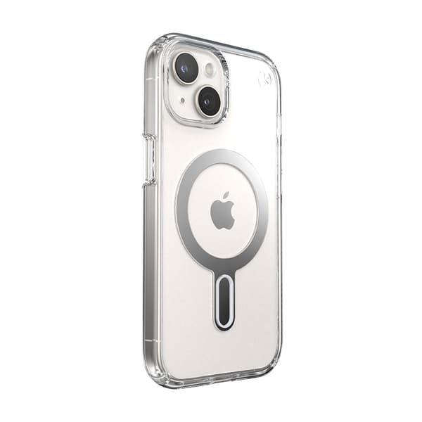 Speck Presidio Perfect-Clear ClickLock & Magsafe - iPhone 15 / iPhone 14 / iPhone 13 kotelo (kirkas / Chrome-viimeistely / Serene Silver)