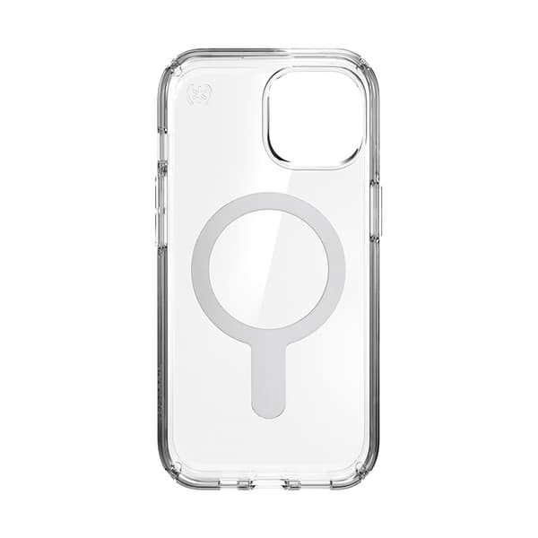 Speck Presidio Perfect-Clear ClickLock & Magsafe - iPhone 15 / iPhone 14 / iPhone 13 kotelo (kirkas / Chrome-viimeistely / Serene Silver)