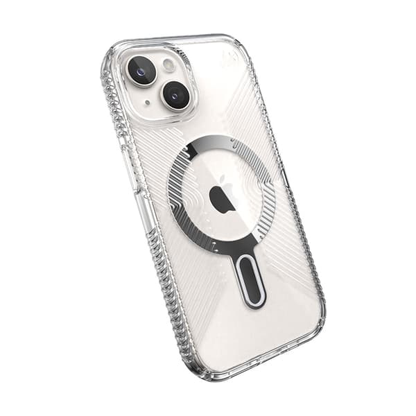 Speck Presidio Perfect-Clear Grip ClickLock & MagSafe - iPhone 15 / iPhone 14 / iPhone 13 kotelo (kirkas / Chrome-viimeistely / Serene Silver)