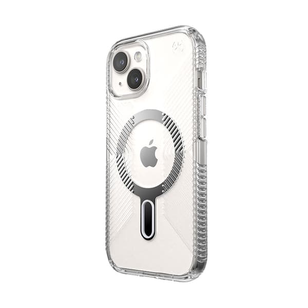 Speck Presidio Perfect-Clear Grip ClickLock & MagSafe - iPhone 15 / iPhone 14 / iPhone 13 kotelo (kirkas / Chrome-viimeistely / Serene Silver)