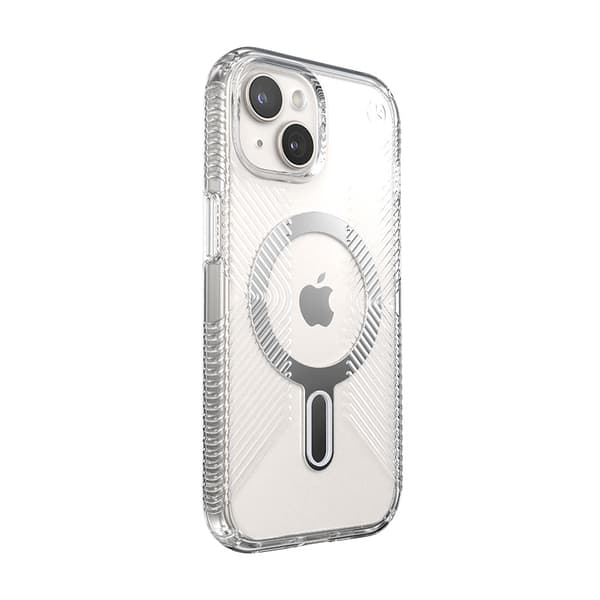 Speck Presidio Perfect-Clear Grip ClickLock & MagSafe - iPhone 15 / iPhone 14 / iPhone 13 kotelo (kirkas / Chrome-viimeistely / Serene Silver)