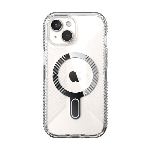Speck Presidio Perfect-Clear Grip ClickLock & MagSafe - iPhone 15 / iPhone 14 / iPhone 13 kotelo (kirkas / Chrome-viimeistely / Serene Silver)