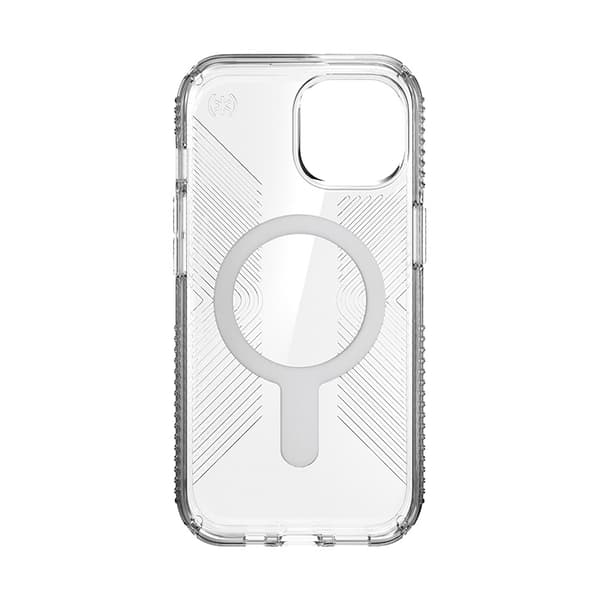 Speck Presidio Perfect-Clear Grip ClickLock & MagSafe - iPhone 15 / iPhone 14 / iPhone 13 kotelo (kirkas / Chrome-viimeistely / Serene Silver)
