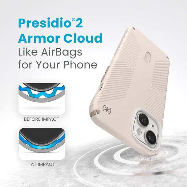 Speck Presidio2 Grip ClickLock & Magsafe - iPhone 15 Plus / iPhone 14 Plus-fodral (blekt ben / Heirloom Gold / Hassel Brown)