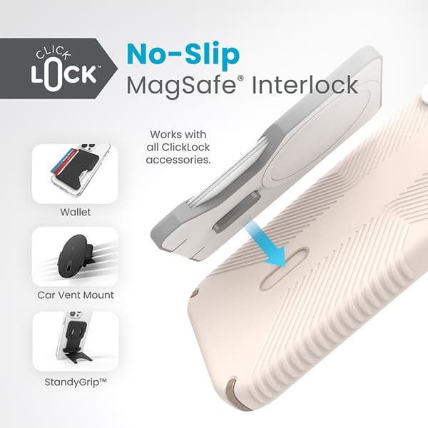 Speck Presidio2 Grip ClickLock & Magsafe - iPhone 15 Plus / iPhone 14 Plus-fodral (blekt ben / Heirloom Gold / Hassel Brown)