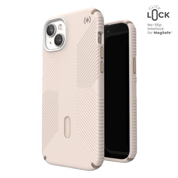 Speck Presidio2 Grip ClickLock & Magsafe - iPhone 15 Plus / iPhone 14 Plus-fodral (blekt ben / Heirloom Gold / Hassel Brown)
