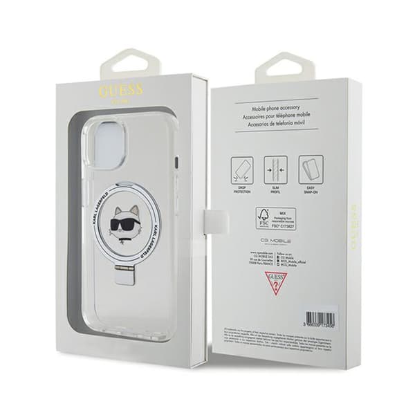 Karl Lagerfeld Sormusteline Choupette Head MagSafe - iPhone 15 -kotelo (valkoinen)