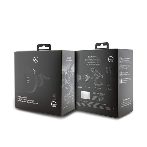 Mercedes Silver Star MagSafe - Magnetisk bilholder med trådløs opladning 15W (sort)