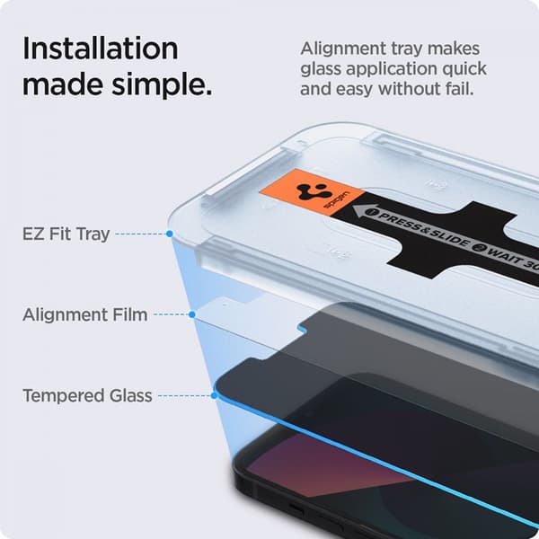Spigen GLAS.TR EZ FIT Privacy 2-Pack - Hærdet glas med privatlivsfilter til iPhone 14 / iPhone 13 Pro / iPhone 13 2 stk.
