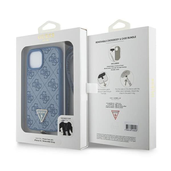 Guess Crossbody 4G metallilogo - iPhone 15 -kotelo (sininen)
